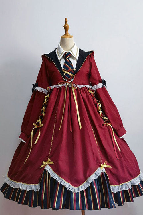Magic Academy Witch Alchemy Long Sleeves Gothic Lolita OP Dress 4 Colors - Red - 9