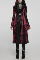 Red/Black Long Trumpet Sleeves Stitching Hooded Womens Gothic Vintage Coat - Red/Black - 1