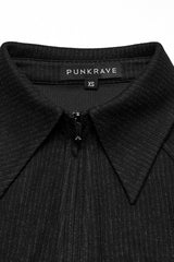 Black Lapel Collar Long Sleeves Lace-Up Women's Punk Military Blouse - Product - 5