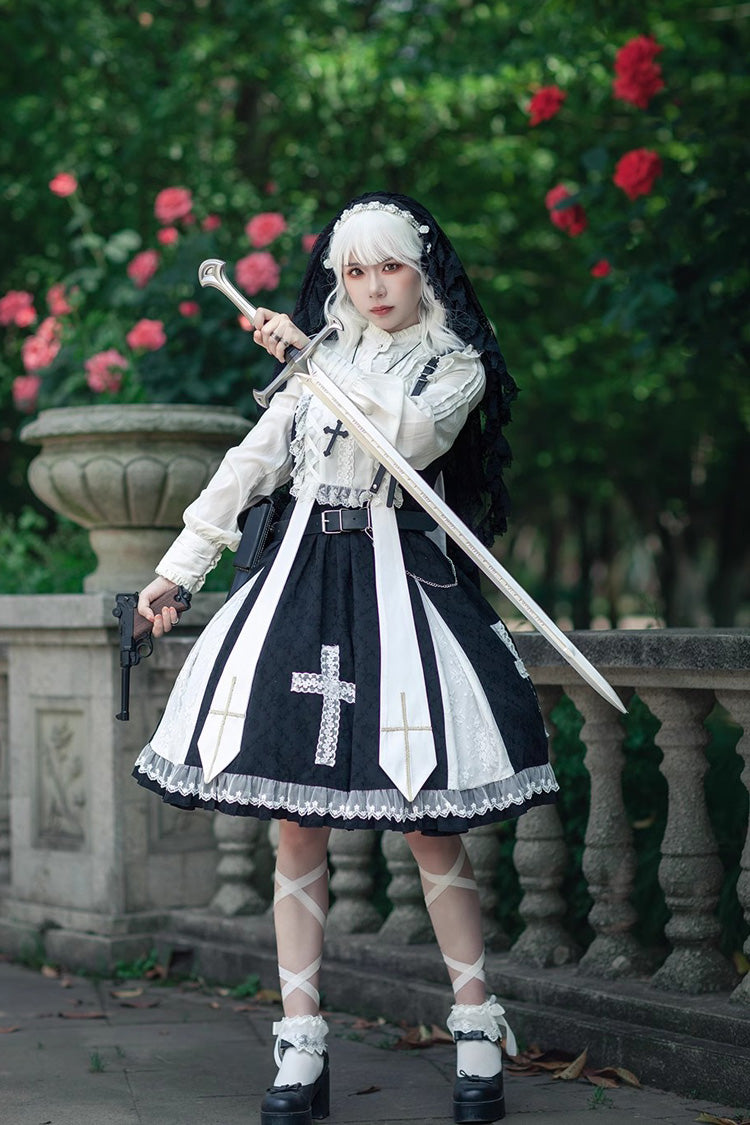 Black Paradise Cross Print Ruffle Sleeveless Gothic Lolita Dress - Product - 6