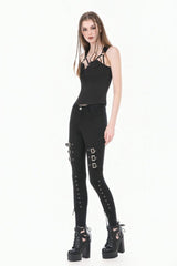 Black Cut-Out Ring Women's Punk Fitted Tank Top - Product - 2