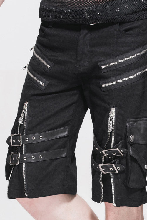 Black Punk Rock Adjustable Zippered Summer With Loops Shorts Mens Pants - Product - 6