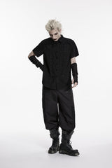 Black Lapel Collar Short Sleeves Studded Men's Punk Skull Handsome Cool Shirt - Product - 6