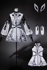 White [Mecha Battle Maiden] Stand Collar Print Futuristic Style Sweet Handsome Lolita Dress - Product - 4