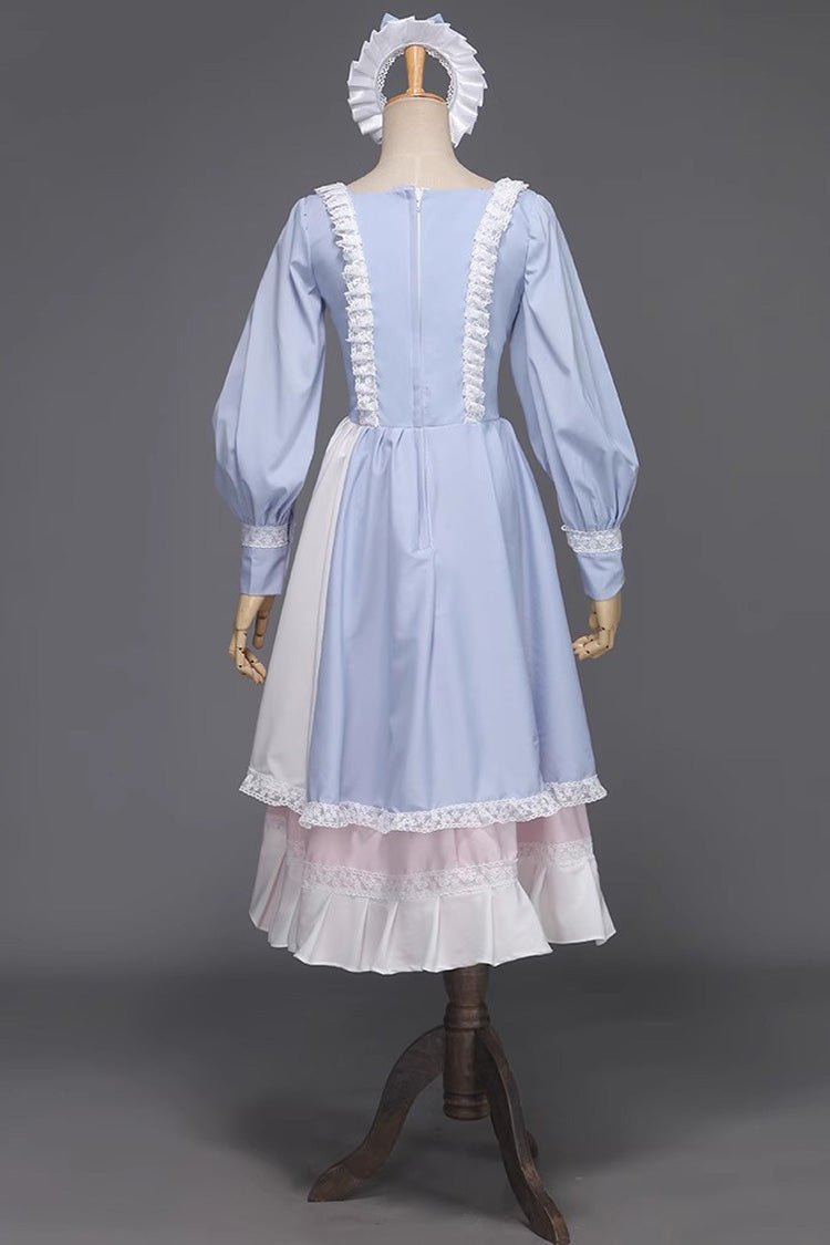 Light Blue Long Sleeves Multi-layer Ruffle Bowknot Sweet Victorian Dress - Product - 5