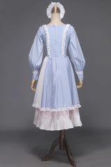 Light Blue Long Sleeves Multi-layer Ruffle Bowknot Sweet Victorian Dress - Product - 5