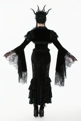 Black Lace Spliced Velvet Long Flared Sleeves Floral Feather Women's Gothic Cape - Product - 4