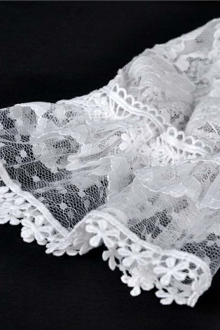 White Off Shoulder Lace Short Sleeves Lace-Up Women's Steampunk Luxurious Wedding Graduation Dress - Product - 17