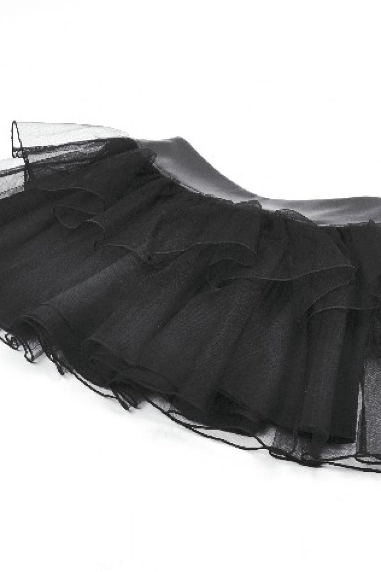 Black Multi-Layered Lace Mesh Women's Punk Short Skirt with D-Ring Ties Waist - Product - 14