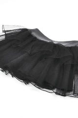 Black Multi-Layered Lace Mesh Women's Punk Short Skirt with D-Ring Ties Waist - Product - 14