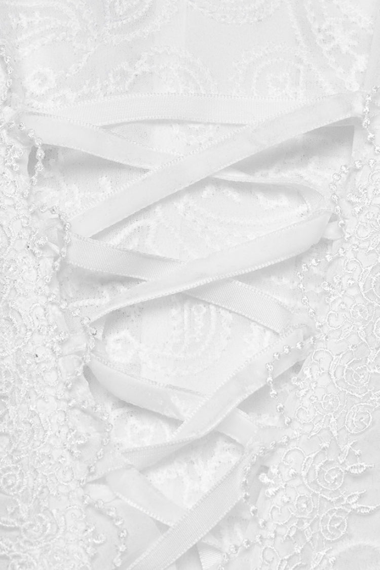 White Stand Collar Long Puff Sleeves Jacquard Lace Women's Gothic Blouse - Product - 7