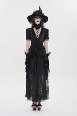 Black V Collar Short Sleeves Hanayome Lace Women's Gothic Wedding Dress - Product - 2