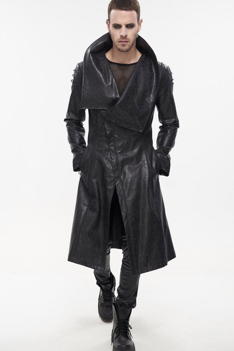 Black Gray Punk Exaggerated Large Collar Design Thick Rope Decoration Handsome Slim Men's Long Coat - Product - 2