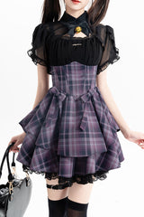 Purple [Magic Cat] Double-Layered Stripe Print Bowknot Sweet Lolita Jumper Dress - Purple - 1