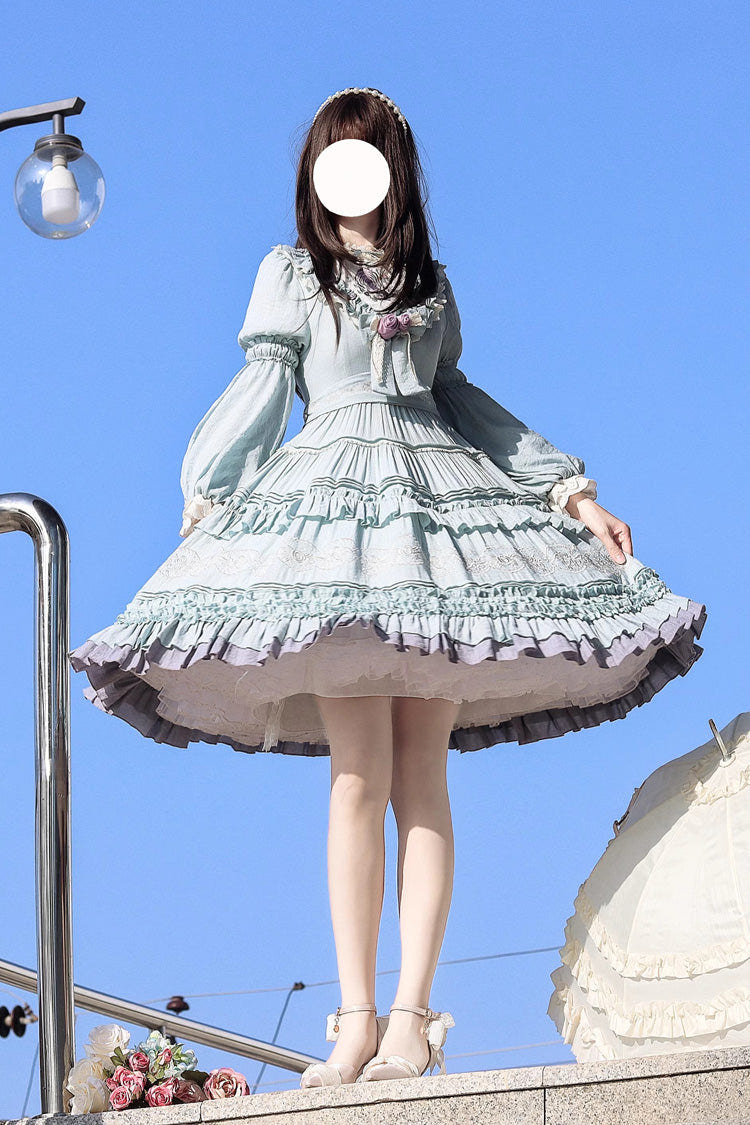 Thorn Rose Long Sleeves Ruffle Bowknot Sweet Princess Lolita Dress 2 Colors - Product - 6