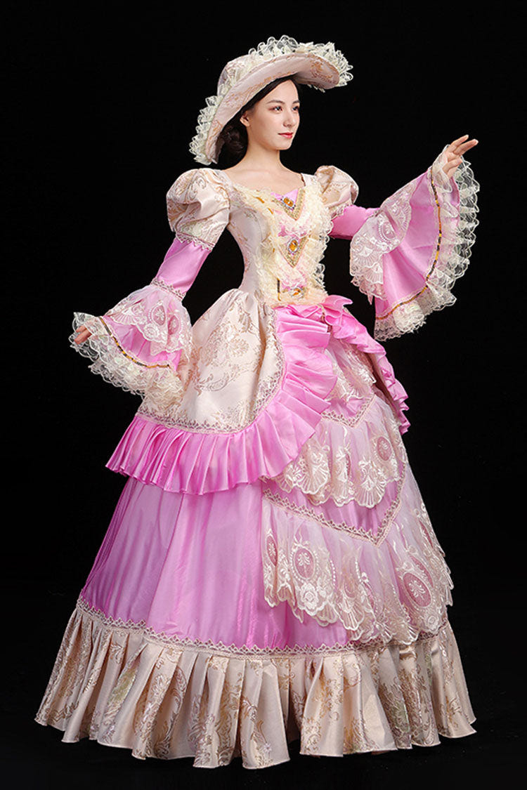 Trumpet Sleeves High Waisted Ruffled Multi-Layer Hollow Embroidery Print Victorian Lolita Prom Dress - Product - 3