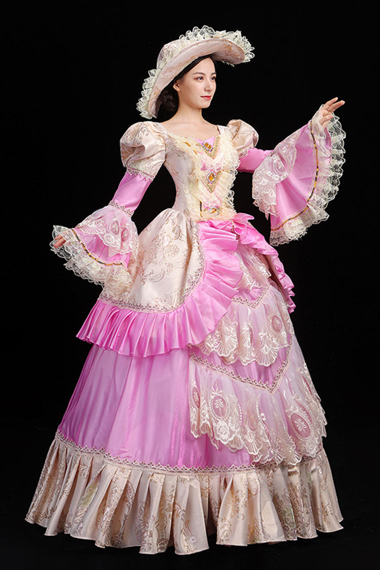 Trumpet Sleeves High Waisted Ruffled Multi-Layer Hollow Embroidery Print Victorian Lolita Prom Dress - Product - 3