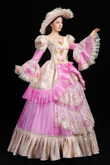 Trumpet Sleeves High Waisted Ruffled Multi-Layer Hollow Embroidery Print Victorian Lolita Prom Dress - Product - 3