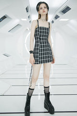 Plaid Print High Waisted Women's Punk Strap Dress 2 Colors - Product - 4