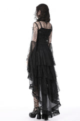 Black Spider Exaggerated Long Flared Sleeves Lace-Up Sheer Women's Gothic Cape with Hood - Product - 4