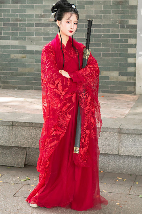 Red Chinese Style Chivalrous Female Plus Size Sweet Hanfu Dress - Product - 2