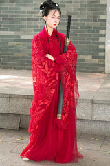 Red Chinese Style Chivalrous Female Plus Size Sweet Hanfu Dress - Product - 2