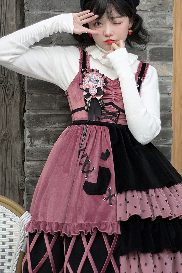 Red/Black Ruffle Stitching Vintage Sweet Lolita Dress - Product - 2