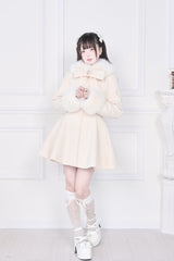 Apricot Plush Collar Long Sleeves Bowknot Japanese Sweet Lolita Coat - Product - 7