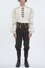 Beige Stand Collar Lantern Sleeves Multi-layer Ruffle Men's Gothic Blouse - Beige - 1
