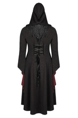 Black/Red Knitted Long Sleeves Big Hat Mystery Witch Rose Pattern Women's Gothic Coat - Product - 7