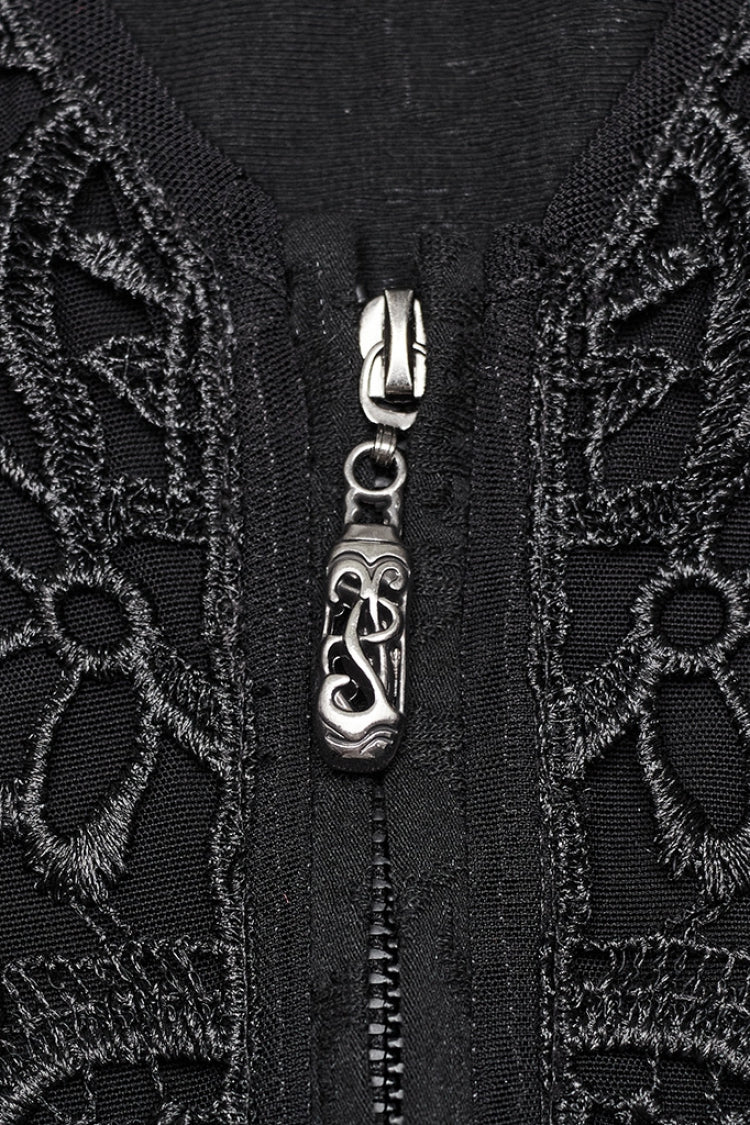 Black V Collar Long Puff Sleeves Embroidery Mesh Women's Gothic Blouse - Product - 5