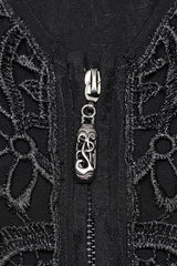 Black V Collar Long Puff Sleeves Embroidery Mesh Women's Gothic Blouse - Product - 5
