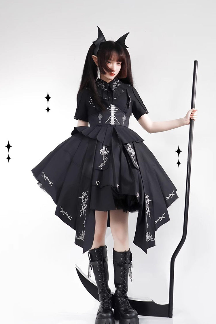 Black Travelling Thorns Short Sleeves Print Gothic Elegant Lolita Dress - Product - 5