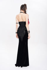 Black Halterneck Sleeveless Rivet Straps Chain Women's Punk Dress - Product - 7