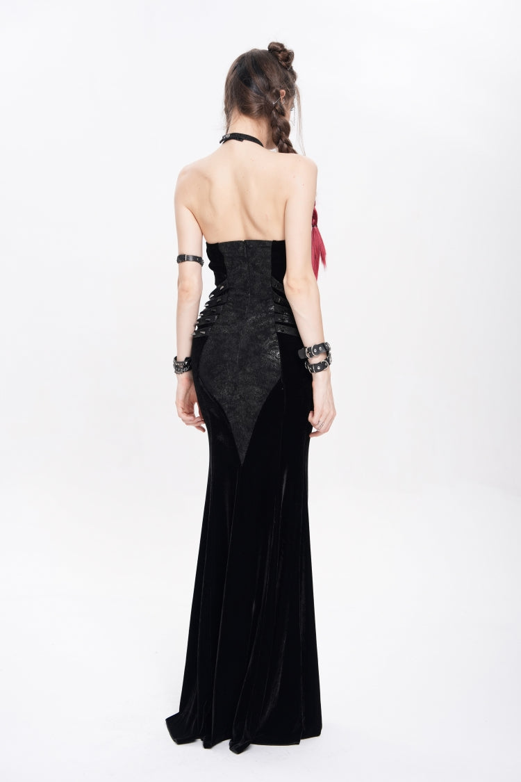 Black Halterneck Sleeveless Rivet Straps Chain Women's Punk Dress - Product - 7