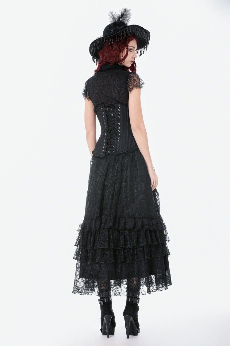 Black Sleeveless Lace Irregular Lace-Up Women's Gothic Underbust Corset - Product - 4