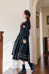 Black Long Sleeves Embroidery Sweet College Style Elegant Lolita Dress - Product - 12