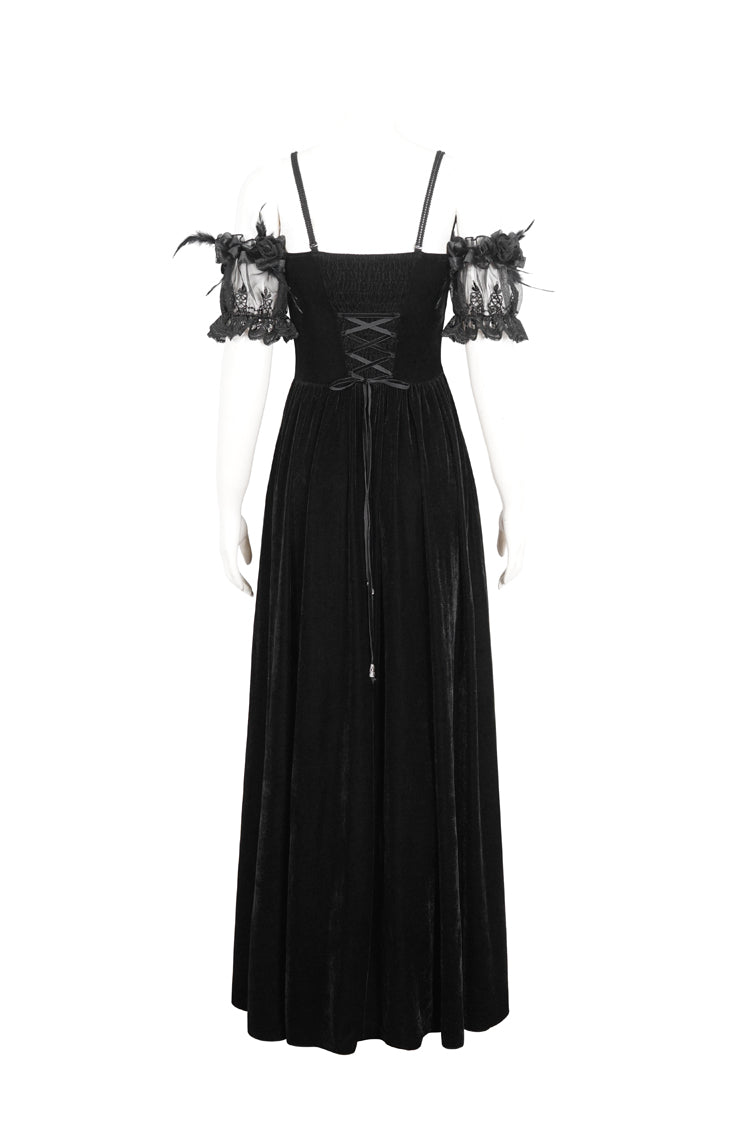 Black Off Shoulder High Waisted Print Lace Women's Gothic Dress - Product - 8