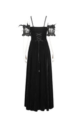 Black Off Shoulder High Waisted Print Lace Women's Gothic Dress - Product - 8