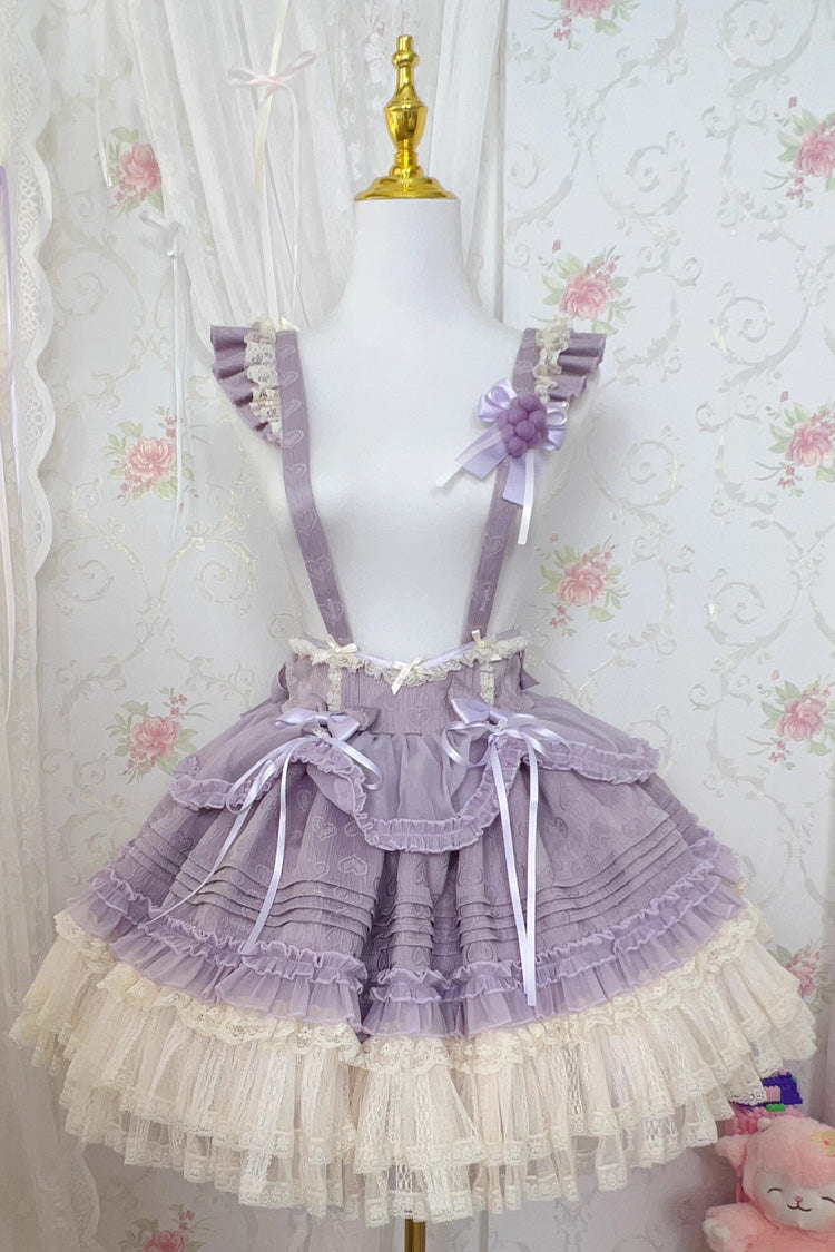 [Grape Crunchies] ノースリーブ ティアード フリル リボン レース スウィートロリータ ストラップ ワンピース 2色 商品画像
