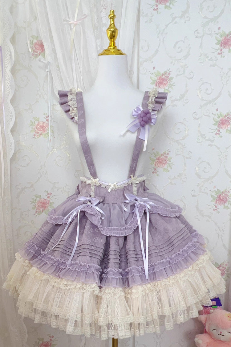 [Grape Crunchies] Sleeveless Multi-Layered Ruffled Bow Lace Sweet Lolita Strap Dress 2 Colors - Product - 4