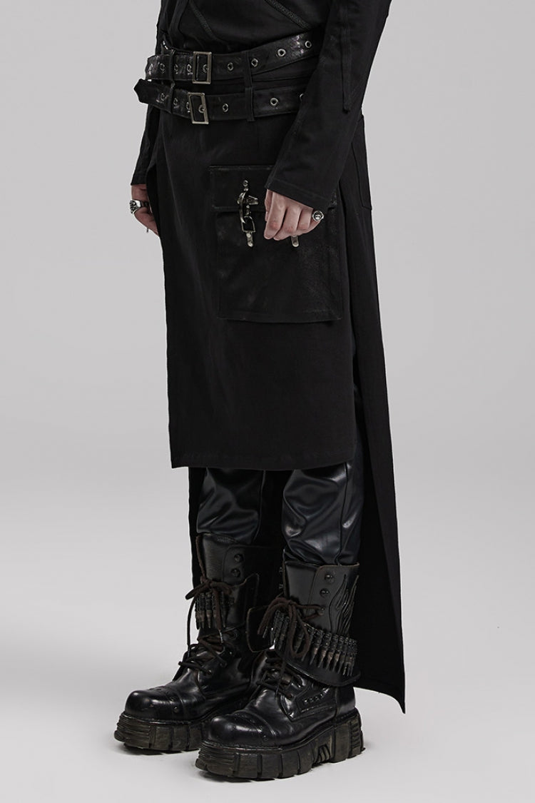 Black Buckle Belt Asymmetric Men's Steampunk Skirt with Side Pockets - Product - 2