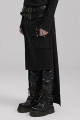 Black Buckle Belt Asymmetric Men's Steampunk Skirt with Side Pockets - Product - 2
