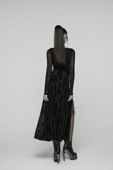 Black Round Collar Long Sleeves Cut-Out Lace-Up Slim Buckled Chain-Decorated Eyelet Women's Punk Cool Dress - Product - 3