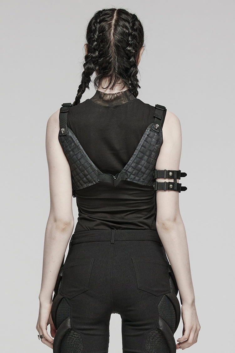 Black Military Style Skull Women's Steampunk Harness with Detachable Pockets - Product - 3