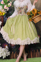 Green Elegant Vintage Tulip Multi-Layer Ruffled Classic Lolita Skirt Dress - Product - 5