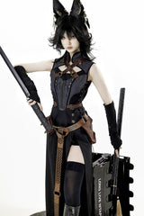 Black [Shadow Wasteland] Sleeveless Lace-Up Zipper Punk Lolita Dress - Product - 4