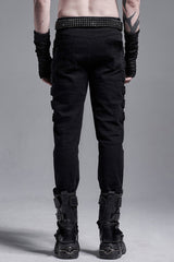 Black Buckle Zipper Men's Gothic Fitted Pants - Product - 3