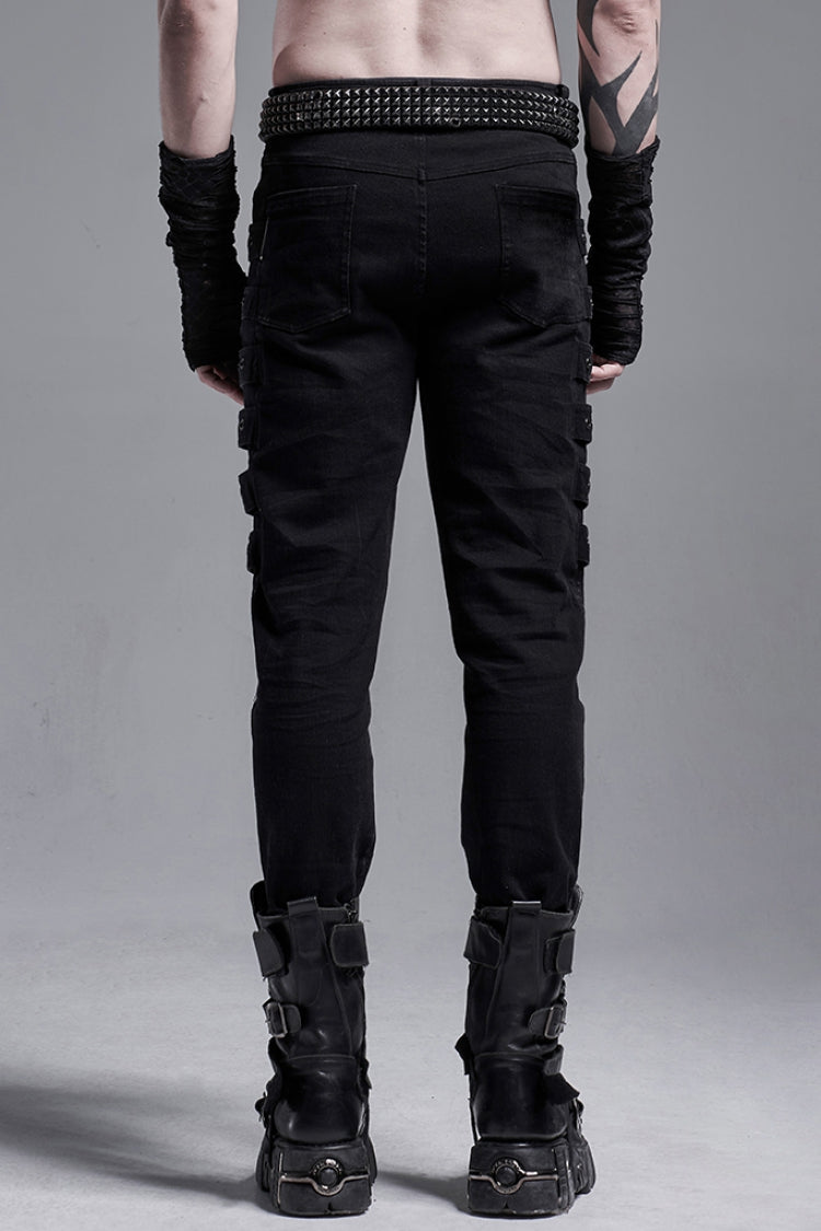 Black Buckle Zipper Men's Gothic Fitted Pants - Product - 3