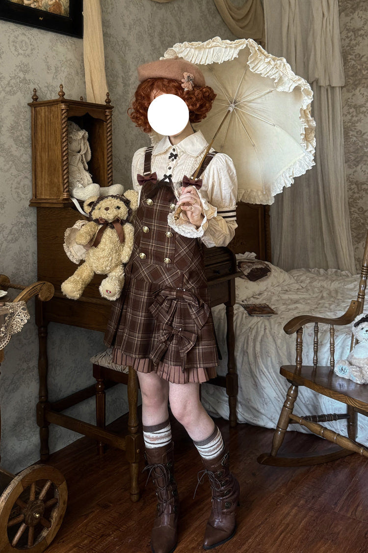 Chocolate [Tiramisu] Low Waisted Plaid Print Ruffle Bowknot Sweet Lolita Strap Dress - Product - 8